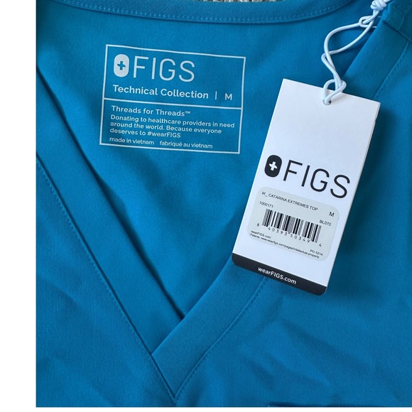FIGS Catarina Extremes Scrub Top Blue V-Neck Short Sleeve Womens Size M NWT - Picture 2 of 3
